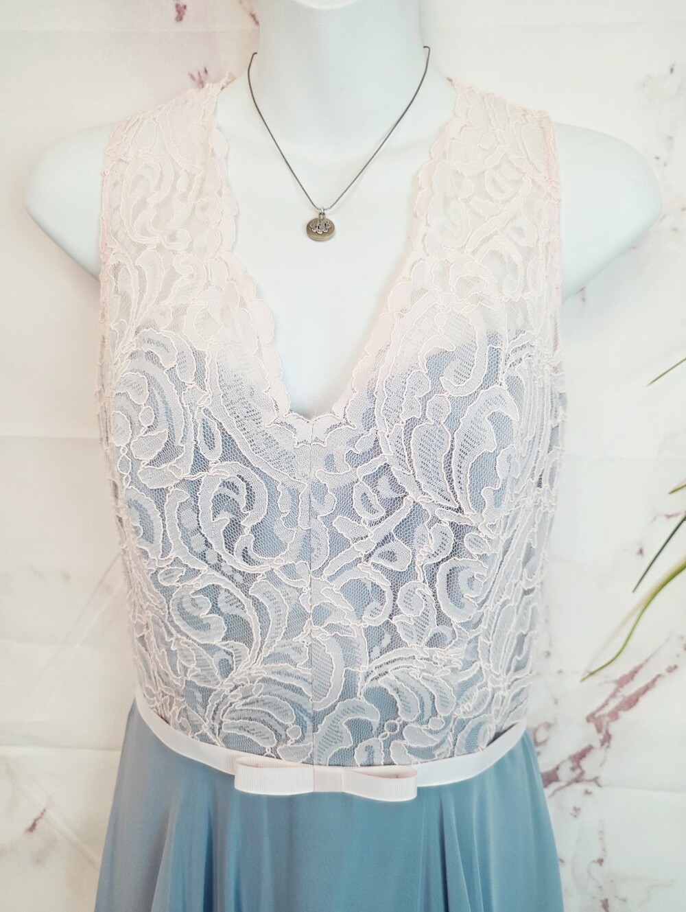 After Six Light Blue Lace Bodice Maxi Dress Formal Prom Bridesmaid Gown Size 6 - Picture 6 of 9